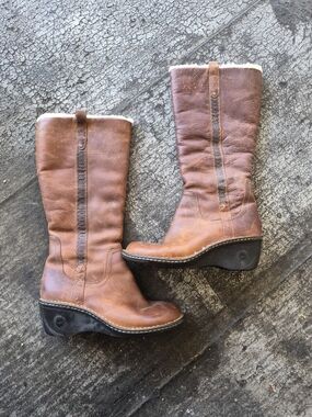 Women’s UGG Brown Leather Wedge Boots - Shearling Lined
